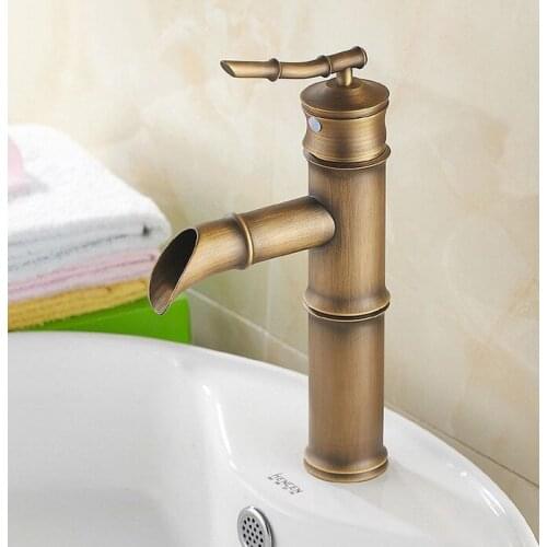 Vintage Retro Antique Brass Bamboo Style Single Lever Bathroom Basin Sink Faucet Mixer Water Tap anf057