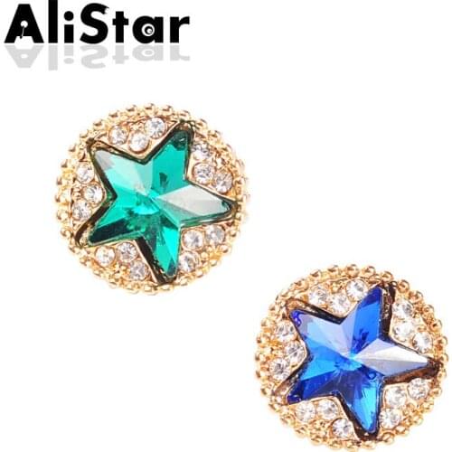 Womens Fashion Stud Earrings New arrive delicate blue and green star Round Earring with Rhinestone earrings #ER017