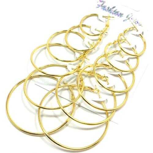6 Pairs/set Vintage Gold Color Big Circle Hoop Earrings for Women Steampunk Ear Clip Party Jewelry Accessories Gift