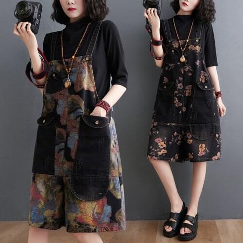 #2346 Summer Black Jeans Playsuits Women Retro Wide Leg Spaghetti Strap Adjustable Overalls Loose Vintage Casual Women Rompers