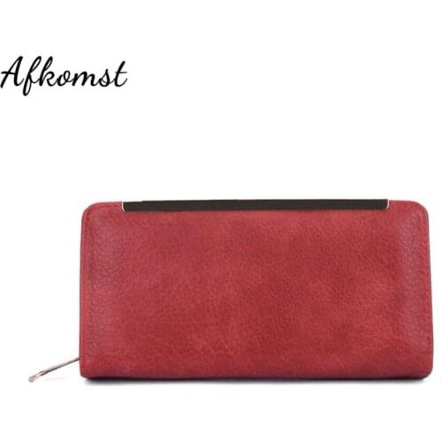 AFKOMST Fashion Women Wallet Long Solid Color Zipper Wallet Design Card Holder Coin Pocket Money Bag Vintage Purse Cluth VKP1517