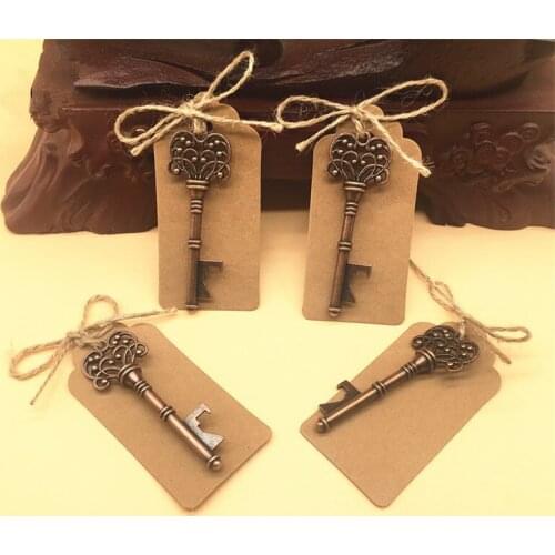 200pcs Delicate Retro Vintage Skeleton Key Shape Beer Bottle Opener with Blank Tag Wedding Party Favor Decorative Accessories