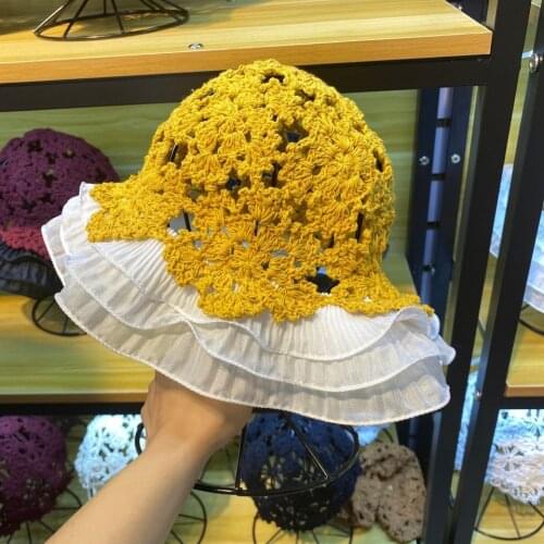 202012-yc2115 French garden Eyelash lace handmade crochet Ruffle Hollowing out acrylic leisure lady sun cap women hat