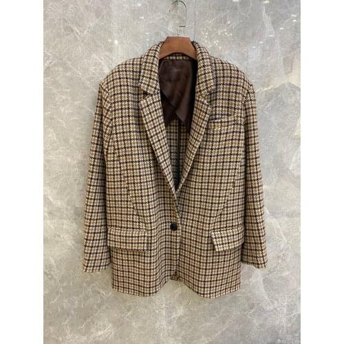 2020FW Autumn Winner New Women Plaid High Quality Loose Bblazer Coat For Female Jacket 2 Color Tutu