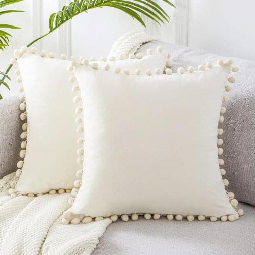 30 Luxury Pom-poms Cushion Cover Soft Velvet Pillow Cover Solid Color Home Sofa Car Decor Pillowcase 45*45cm