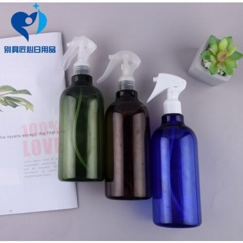 5pcs 500ml Long Neck PET Mouse Mini Trigger/Mouse Type Fine Mist Spray Head Free Shipping Refillable Green Brown Blue Bottles