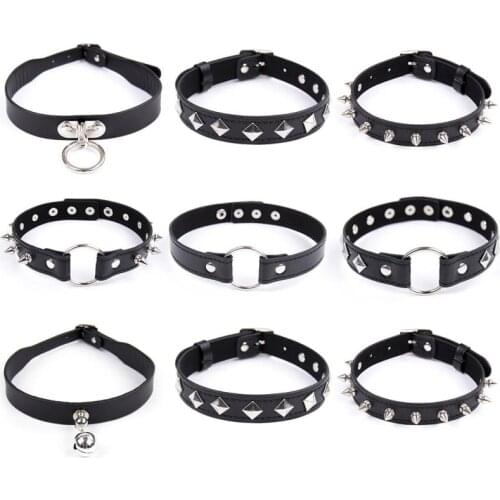 7 Styles Punk Rock Gothic Chokers Women Men PU Leather Goth Rivet Heart Round Choker Adjustable Fashion Jewelry
