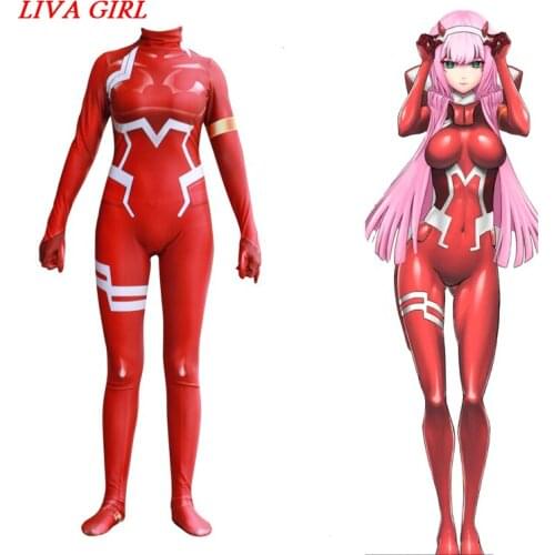 Anime 3D DARLING in the FRANXX 02 Zero Two Women Cosplay Costume Zentai Bodysuit Jumpsuits