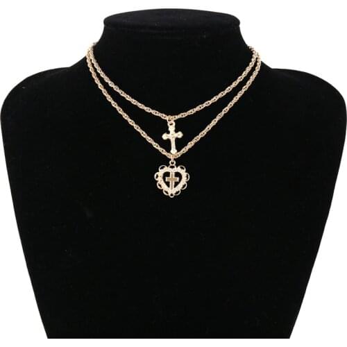 Free Shipping Religion Cross Pendant Choker Necklaces For Women Simple Heart Gold Necklace Friends Jewelry Kolye