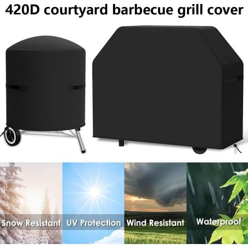 Waterproof BBQ Cover Barbecue Grill Cover with PVC Coating Outdoor Oxford Fabric Windproof UV Resistant Barbeque Accessories
