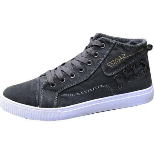Spring Summer Boys Retro Fashion Casual Shoes Korean Fashion High Top Denim Shoes Mens Shoes Canvas Sneakers Blue Black