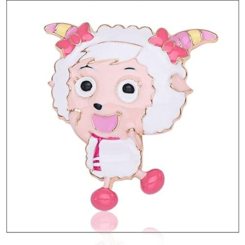 2019 New Fancy Enamel Lovely Sheep Brooch Cartoon Brooch for Kids Sweet Girls Pink Color Cloth Small Brosche Accessories Gifts