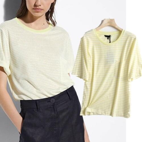 Jenny&Dave T shirt Women England Fashion Simple Vintage O-neck Striped Loose Cotton Harajuku Summer T Shirt Women Tops