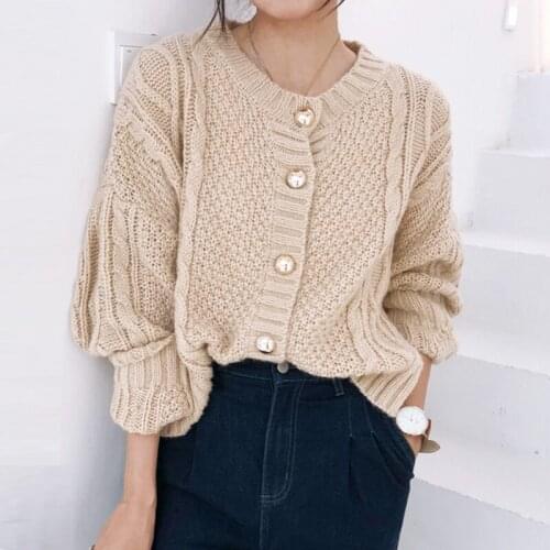 Vintage Women Cardigan Autumn Winter Sweaters Single-Breasted Buttons Tops Women Knitted Cardigans Jumpers Female Outwear
