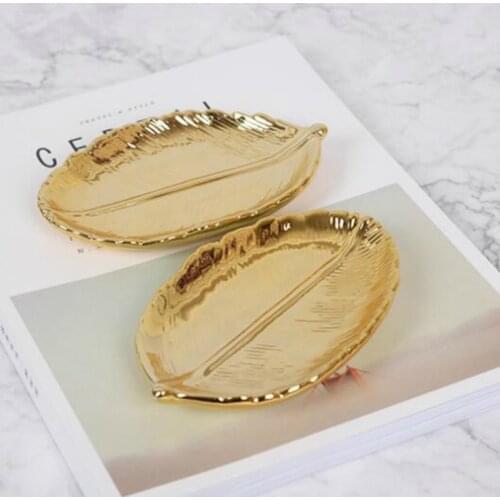 Ceramic Tableware Nordic Creative Feather Storage Gold Tray Fashion Sushi Leaf Dessert Plate Fruit Cake Stand Kitchenware Decor