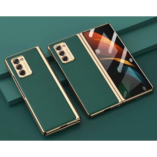 360 Full Protection Leather Case For Samsung Galaxy Z Fold 2 Phone Cover With Front Screen Protector Glass For Z Fold 2