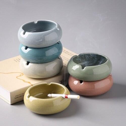 Creative Cigarette Ashtray Smoking Holder Living Room Home Decor Ceramic Ice Crack Ashtray Round Shape Solid Color Ash Tray