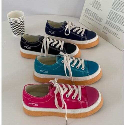 2021 summer new womens fashion all-match solid color round toe canvas shoes with Korean student sports shoes