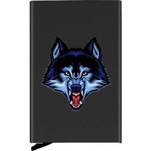 Metal Case Cool Wolf Head Printing Credit Card Holder Men Slim Anti Protect Travel ID Cardholder Women Rfid Wallet