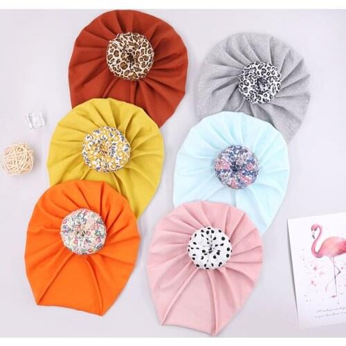 Cute Knot Baby Hat Leopard Dot Flower Printed Newborn Baby Girl Bonnet Hat Soft Infant Turban Solid Color Beanie Cap Headwrap