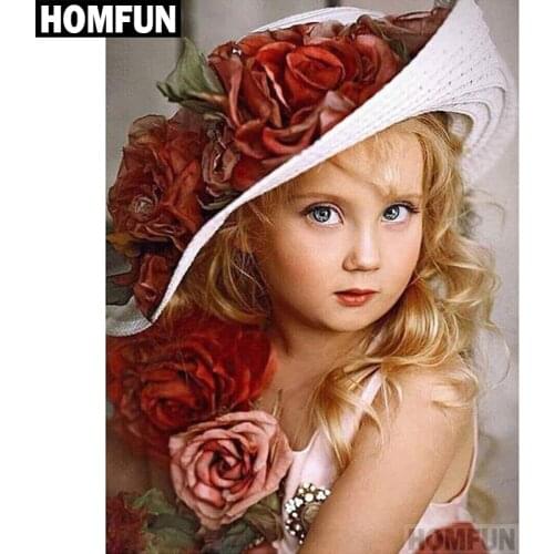 HOMFUN Diy Diamond Painting Cross Stitch Set "Flower hat girl" Home Decor Square Round Diamond Embroidery 5D Needlework A00562