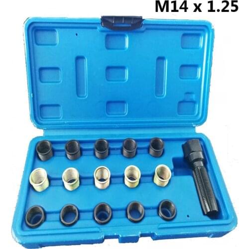 16pcs 14mm Spark Plug Rethread Kit Reamer Tap Thread Repair M14x1.25 Cylinder Head Helicoil For Repairing Car Tools Vehicle Auto