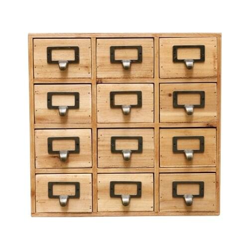 Tabletop primitive solid wood small cabinet with many drawers