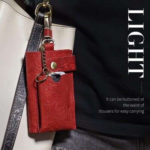 Genuine Leather Key Ring Credit Card Holder Wallet For Mens Portable Car Smart Key Chain Case Cover Door Housekeeper Bag