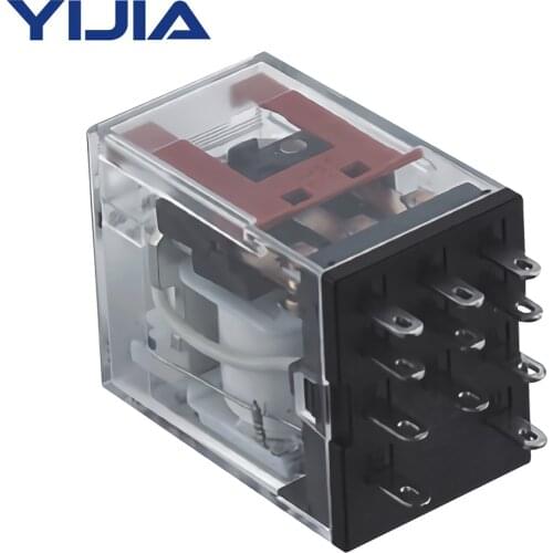 5A Small Current 12VDC 11 Pins Coil Electromagnetic Power Relay With Indicator Light Base