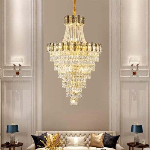 New Luxury Crystal Light Chandelier For Staircase Modern Loft Chain Lighting Fixtures Home Decoration Gold Led Cristal Lamps