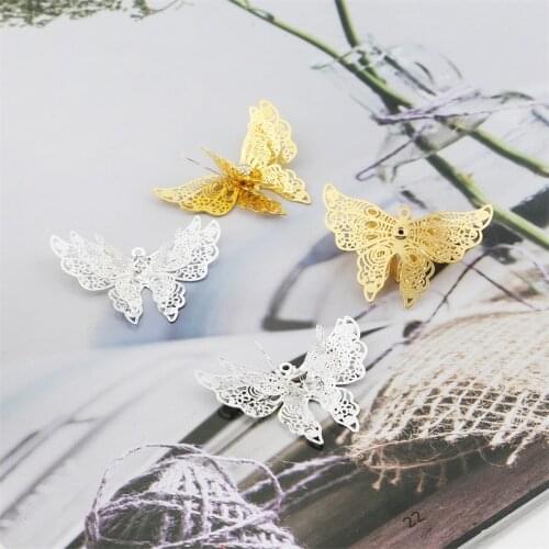 New 25mmx35mm Gold/Silver Metal Alloy Butterfly Ornaments Fashion Retro Women Hairpins Material DIY Jewelry/Hair Accessories