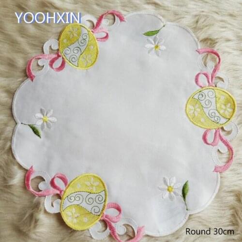 NEW satin Easter cartoon embroidery lace table place mat pad cloth cup coaster placemat mug coffee tea doily kitchen tableware