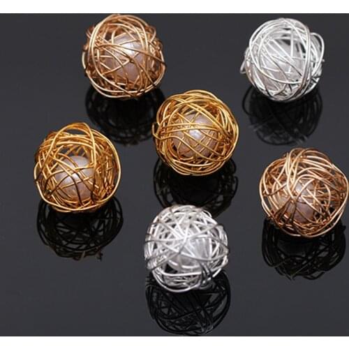 10pcs 20mm Filigree Pearls Pendant for Women Handmade Metal Woven Round Ball Hanging Earrings Jewelry