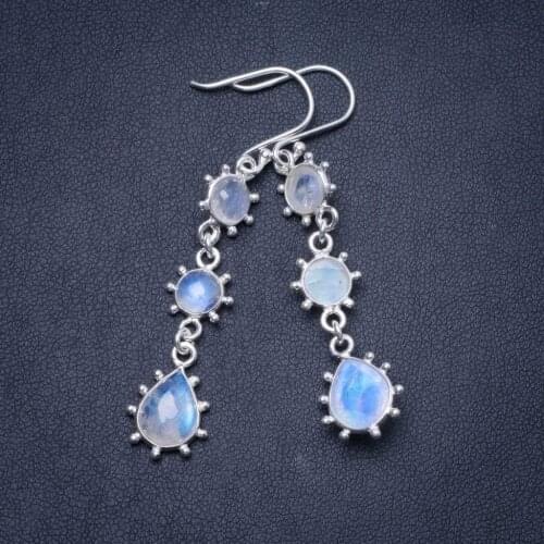 Natural Rainbow Moonstone Handmade Unique 925 Sterling Silver Earrings 2.25" Y0964