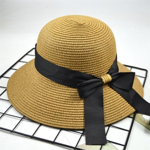 Fisherman Sun Hat Women Sun Shade Summer Korean Version Bowknot Visor Caps Beach Casual Sun Protection Basin Straw Cap H064
