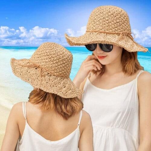 Summer Straw Hat Women Sun Hat Wide Brim Beach Hat Travel chapeu feminino Fan Flower Brim Foldable Cap