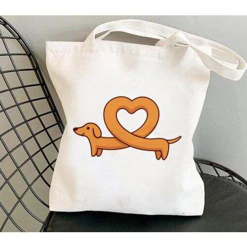 Shopper Heart shaped dachshund dog Printed Tote Bag women Harajuku shopper handbag girl Shoulder shopping bag Lady Canvas Bag