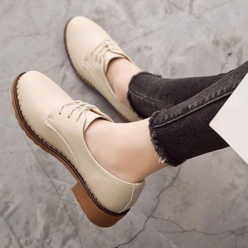 LIHUAMAO PU leather oxford shoes for women flats lace up round toe derby office career lady party casual shoes slip on loafers