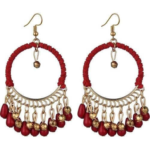 Boho Vintage Beads Tassel Wedding Earrings Indian Jhumka Ethnic Gold Color Round Drop Earrings Brincos Jewelry