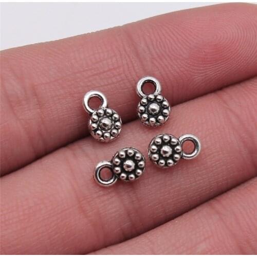 WYSIWYG 30pcs/lot Small Flower Pendant Charms For Jewelry Making 5x9mm Antique Silver Color Jewelry Accessories