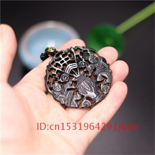 Green Gifts Double-sided Obsidian Accessories Carved Men Charm Amulet Necklace Jewelry Jade Black Chinese Natural Pendant Style