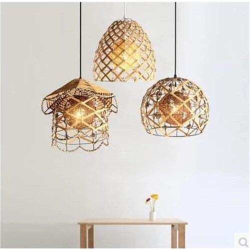 Southeast Asia Hemp rope iron art led pendant lights for dining room restaurant bar industrial loft decor hanging lamp fixtures