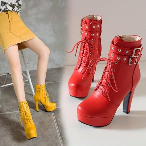 YMECHIC Riding Equestrian Ankle Boots Ladies Double Buckle Cross-tied Side Zipper Shorty Botas Winter 2021 Punk Platform Shoes