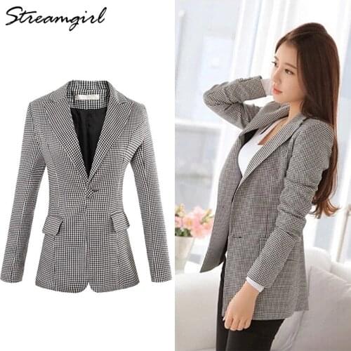 Womens Plaid Blazers Ladies Blazer 2020 Long Sleeve Work Formal Jacket Women Blazers And Jackets Plus Size Blazer Female Short