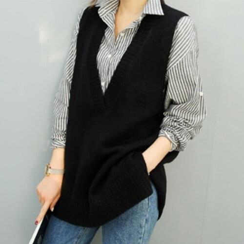 2021 spring and autumn new Korean version of loose and versatile knitted vest womens outer v-neck vest mid-length vest sweater