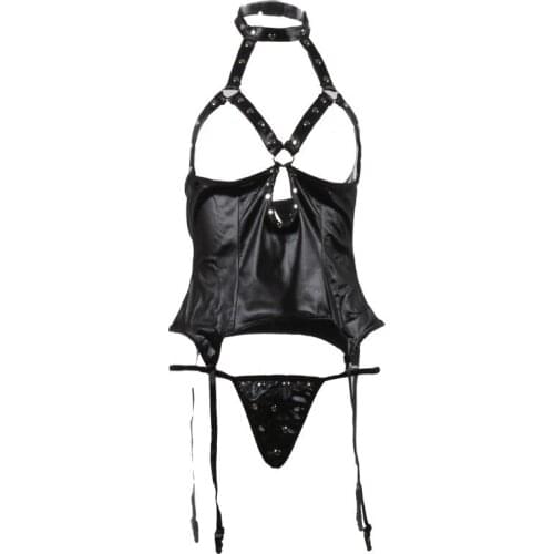 Lurehooker Women Hot Sexy Lingerie Pu Leather Sexy Costumes Open Bra Dessous Erotic Underwear Porno Costume Pole Dance Sex