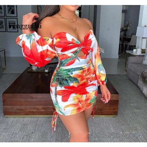 Off Shoulder Long Sleeve Ruched Bodycon Dress Women Bohemian Style Beach Holiday Pleated Dresses