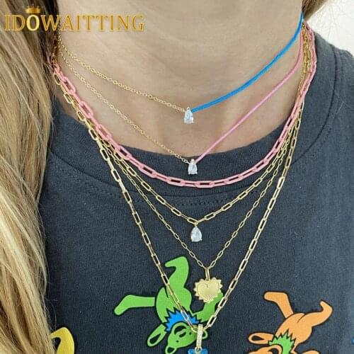 925 Sterling Silver Handmade Colorful Thread Boho Necklace For Women Half Clavicle Chain Paved Heart Square CZ Choker Jewelry