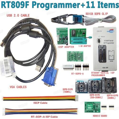 100% Original Newest RT809F LCD ISP programmer+ 11 Items +SOP8 Test Clip+1.8V Adapter+TSSOP8/SSOP8 Adapter Free shipping