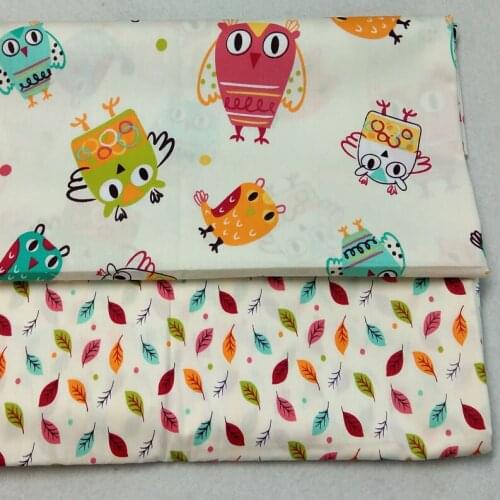 160cm Width Cartoon Colorful Owl Baby Leaf Printed Cotton Fabric for quilting bedding cloth DIY sewing animal patchwork textile
